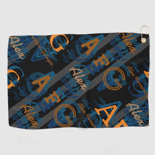 Serviette De Golf Monogramme Moderne Répétition Initiales et Noms (Horizontal)