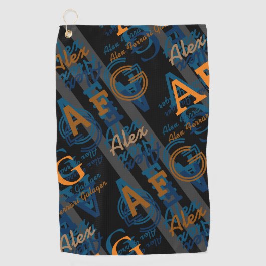 Serviette De Golf Monogramme Moderne Répétition Initiales et Noms (Devant)