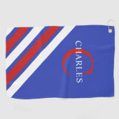 Serviette De Golf Monogramme moderne Rouge Blanc Bleu Golfing (Horizontal)