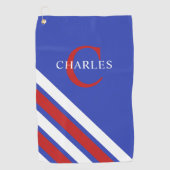 Serviette De Golf Monogramme moderne Rouge Blanc Bleu Golfing (Devant)