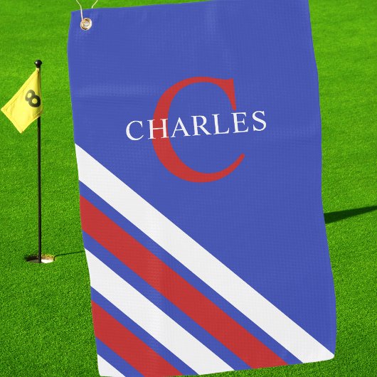 Serviette De Golf Monogramme moderne Rouge Blanc Bleu Golfing