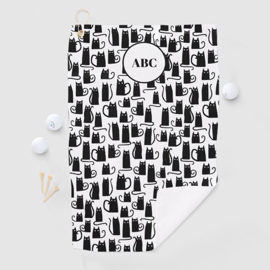 Serviette De Golf Monogramme Motif de chat noir (En situation)