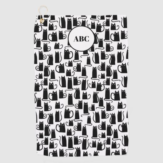 Serviette De Golf Monogramme Motif de chat noir (Devant)