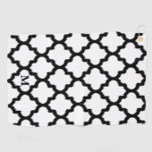 Serviette De Golf Monogramme Motif de Quatrefoil noir et blanc (Horizontal)