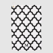 Serviette De Golf Monogramme Motif de Quatrefoil noir et blanc (Devant)