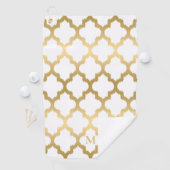 Serviette De Golf Monogramme Motif Quatrefoil or et blanc (En situation)