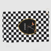 Serviette De Golf Monogramme Noir Blanc Chèques & club de golf & dra (Horizontal)
