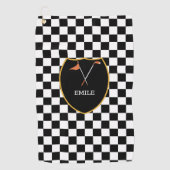 Serviette De Golf Monogramme Noir Blanc Chèques & club de golf & dra (Devant)