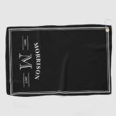 Serviette De Golf Monogramme noir blanc élégant (Horizontal)