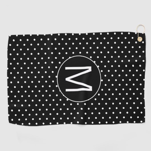 Serviette De Golf Monogramme noir blanc Polka Point (Horizontal)
