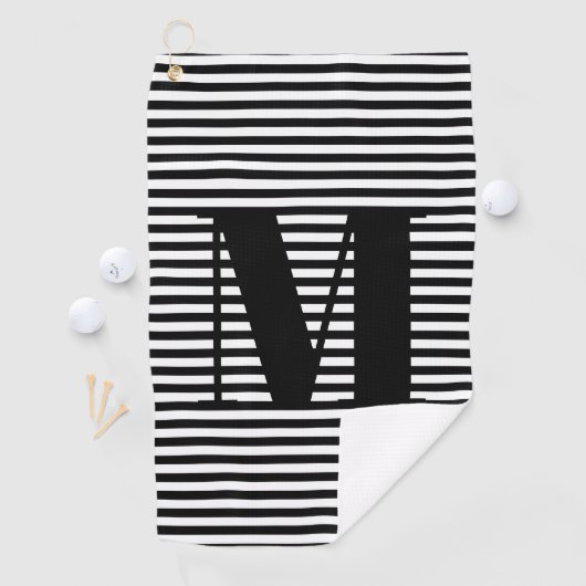 Serviette De Golf Monogramme noir blanc rayures personnalisé initial (En situation)