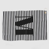 Serviette De Golf Monogramme noir blanc rayures personnalisé initial (Horizontal)