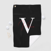 Serviette De Golf monogramme noir chic personnalisé (En situation)