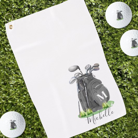 Serviette De Golf Monogramme Noir Et Blanc