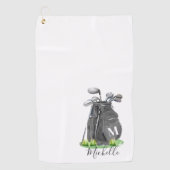 Serviette De Golf Monogramme Noir Et Blanc (Devant)