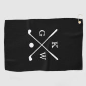 Serviette De Golf Monogramme noir et blanc de clubs de golf (Horizontal)