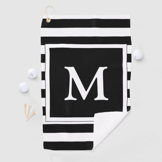 Serviette De Golf Monogramme noir et blanc simple (En situation)