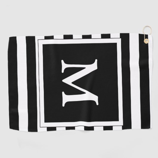 Serviette De Golf Monogramme noir et blanc simple (Horizontal)