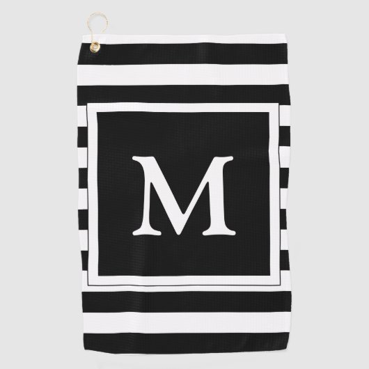 Serviette De Golf Monogramme noir et blanc simple (Devant)
