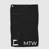 Serviette De Golf Monogramme noir et blanc simple avec drapeau de go (Devant)