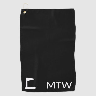 Serviette De Golf Monogramme noir et blanc simple avec drapeau de go