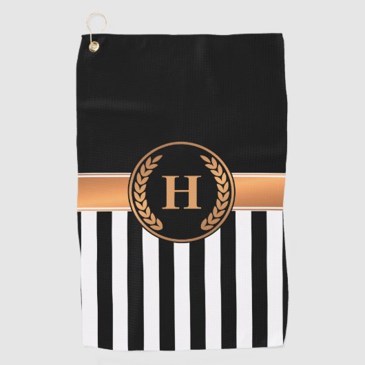 Serviette De Golf Monogramme noir et or (Devant)