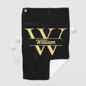 Serviette De Golf Monogramme noir et or | Écriture initiale élégante (En situation)
