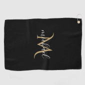 Serviette De Golf Monogramme noir et or Luxe Élégant (Horizontal)
