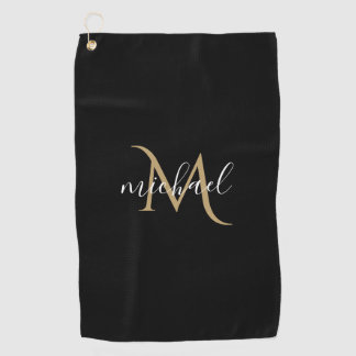 Serviette De Golf Monogramme noir et or Luxe Élégant  