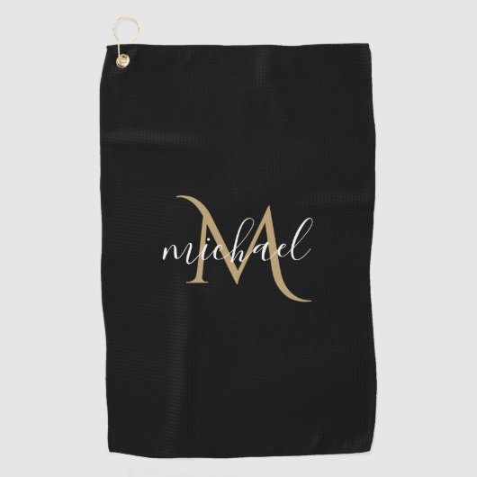Serviette De Golf Monogramme noir et or Luxe Élégant (Devant)