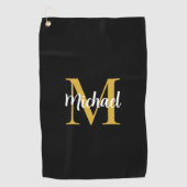 Serviette De Golf Monogramme noir et or Modèle élégant initial (Devant)