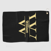 Serviette De Golf Monogramme noir et or | Script initial élégant (Horizontal)