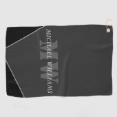 Serviette De Golf Monogramme noir gris artistique moderne (Horizontal)