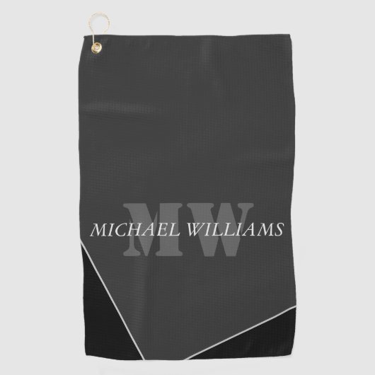 Serviette De Golf Monogramme noir gris artistique moderne (Devant)