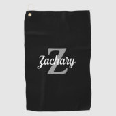 Serviette De Golf Monogramme noir gris blanc personnalisé (Devant)