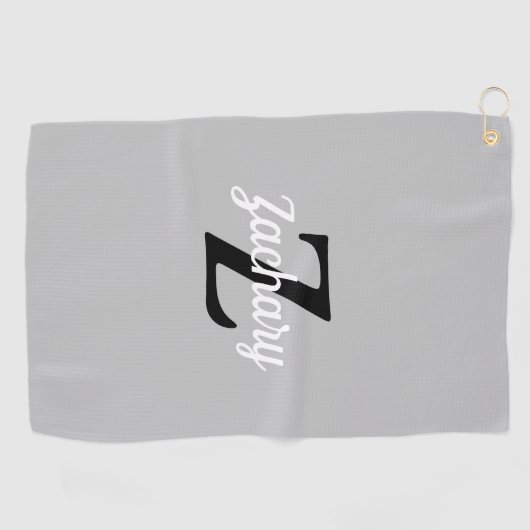 Serviette De Golf Monogramme noir gris clair personnalisé (Horizontal)