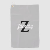 Serviette De Golf Monogramme noir gris clair personnalisé (Devant)