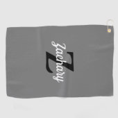Serviette De Golf Monogramme noir gris personnalisé (Horizontal)