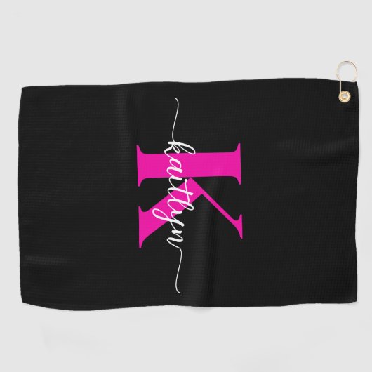 Serviette De Golf Monogramme noir rose (Horizontal)