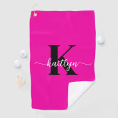 Serviette De Golf Monogramme noir rose chaud (En situation)