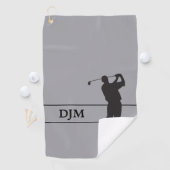 Serviette De Golf Monogramme noir sur gris silhouette Golfeur (En situation)