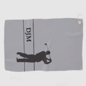 Serviette De Golf Monogramme noir sur gris silhouette Golfeur (Horizontal)
