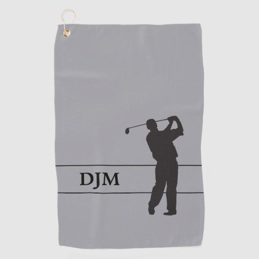 Serviette De Golf Monogramme noir sur gris silhouette Golfeur (Devant)