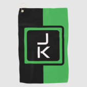 Serviette de golf Monogramme noir vert personnalis (Devant)
