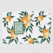Serviette De Golf Monogramme Nom Aquarelle Citron Orange (Horizontal)