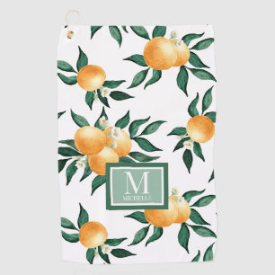 Serviette De Golf Monogramme Nom Aquarelle Citron Orange