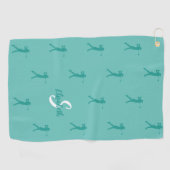 Serviette De Golf Monogramme Nom Golfeuse Silhouette Vert Sarcelle (Horizontal)