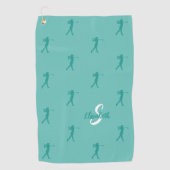 Serviette De Golf Monogramme Nom Golfeuse Silhouette Vert Sarcelle (Devant)