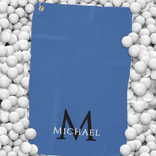 Serviette De Golf Monogramme Nom Initial Élégant Bleu Royal
