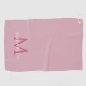 Serviette De Golf Monogramme Nom Initiale Élégant Rose (Horizontal)